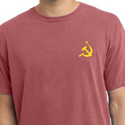 Hammer and Sickle Shirt Yellow Logo Pocket Print Pigment Dyed Tee
