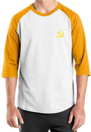 Hammer and Sickle Shirt Yellow Logo Pocket Print Raglan Shirt