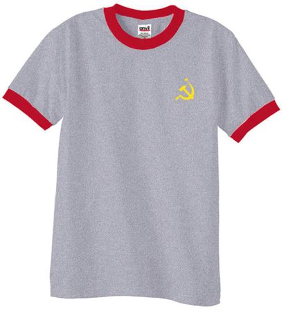 Hammer and Sickle Shirt Yellow Logo Pocket Print Ringer Shirt