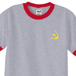 Hammer and Sickle Shirt Yellow Logo Pocket Print Ringer Shirt