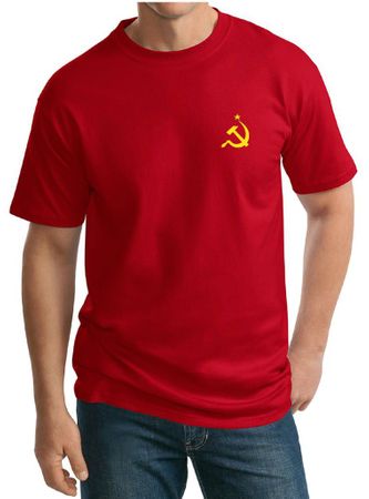 Hammer and Sickle Shirt Yellow Logo Pocket Print Tall Tee