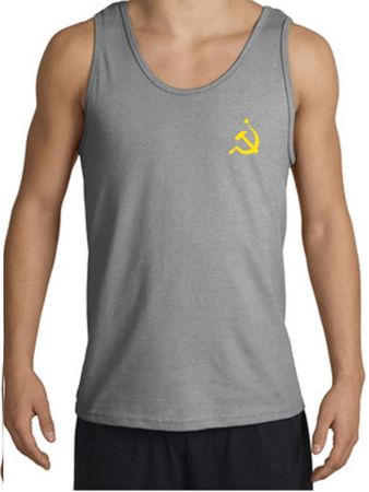 Hammer and Sickle Tank Top Yellow Logo Pocket Print Tanktop