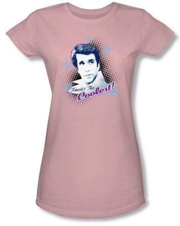 Happy Days Juniors Tee Fonzie's the Coolest Fitted Girly Pink Tee