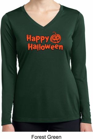 Happy Halloween with Pumpkin Ladies Dry Wicking Long Sleeve