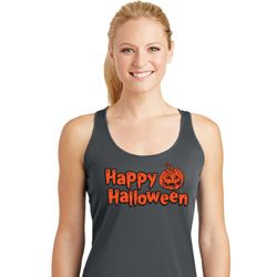 Happy Halloween with Pumpkin Ladies Dry Wicking Racerback Happy Halloween with Pumpkin Ladies Dry Wicking Racerback