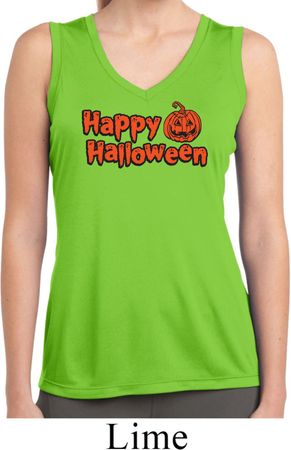 Happy Halloween with Pumpkin Ladies Dry Wicking Sleeveless Shirt