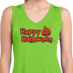 Happy Halloween with Pumpkin Ladies Dry Wicking Sleeveless Shirt Happy Halloween with Pumpkin Ladies Dry Wicking Sleeveless Shirt
