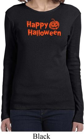 Happy Halloween with Pumpkin Ladies Long Sleeve