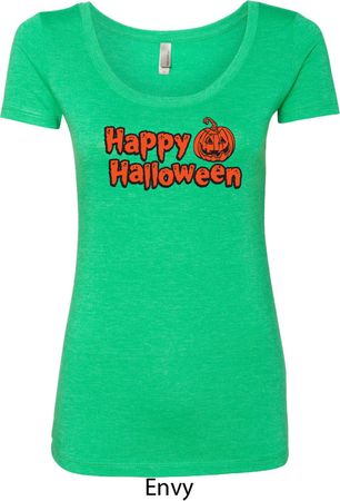 Happy Halloween with Pumpkin Ladies Scoop Neck