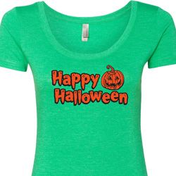 Happy Halloween with Pumpkin Ladies Scoop Neck Happy Halloween with Pumpkin Ladies Scoop Neck