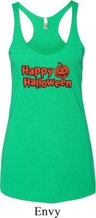 Happy Halloween with Pumpkin Ladies Tri Blend Racerback