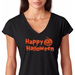 Happy Halloween with Pumpkin Ladies Tri Blend V-neck Happy Halloween with Pumpkin Ladies Tri Blend V-neck