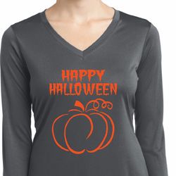 Happy Halloween with Pumpkin Sketch Ladies Dry Wicking Long Sleeve