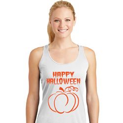 Happy Halloween with Pumpkin Sketch Ladies Dry Wicking Racerback