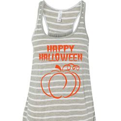 Happy Halloween with Pumpkin Sketch Ladies Flowy Racerback