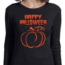Happy Halloween with Pumpkin Sketch Ladies Long Sleeve