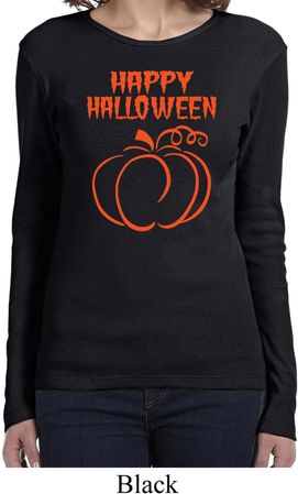 Happy Halloween with Pumpkin Sketch Ladies Long Sleeve