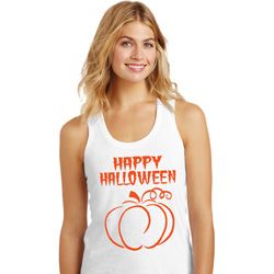 Happy Halloween with Pumpkin Sketch Ladies Racerback