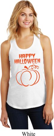 Happy Halloween with Pumpkin Sketch Ladies Racerback