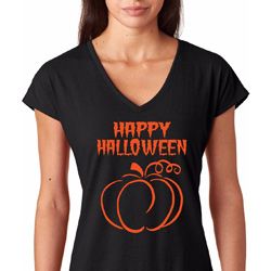 Happy Halloween with Pumpkin Sketch Ladies Shirts