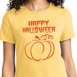 Happy Halloween with Pumpkin Sketch Ladies T-shirt