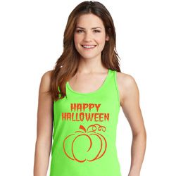 Happy Halloween with Pumpkin Sketch Ladies Tank Top