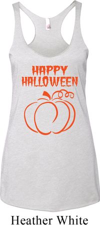 Happy Halloween with Pumpkin Sketch Ladies Tri Blend Racerback