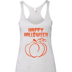 Happy Halloween with Pumpkin Sketch Ladies Tri Blend Racerback