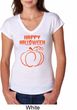 Happy Halloween with Pumpkin Sketch Ladies Tri Blend V-neck