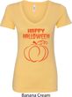 Happy Halloween with Pumpkin Sketch Ladies V-Neck