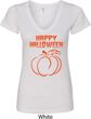 Happy Halloween with Pumpkin Sketch Ladies V-Neck