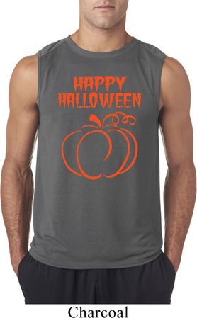 Happy Halloween with Pumpkin Sketch Sleeveless Shirt