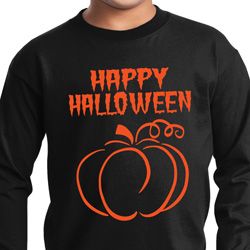 Happy Halloween with Pumpkin Sketch Youth Long Sleeve