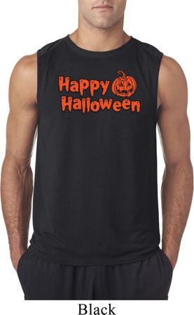Happy Halloween with Pumpkin Sleeveless Shirt