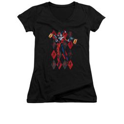 Harley Quinn Shirt Juniors V Neck Pow Pow Black T-Shirt