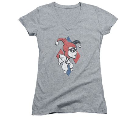 Harley Quinn Shirt Juniors V Neck Profile Athletic Heather T-Shirt
