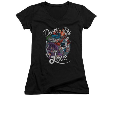 Harley Quinn Shirt Slim Fit V-Neck Death By Love Black T-Shirt