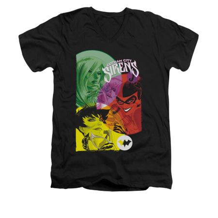 Harley Quinn Shirt Slim Fit V-Neck Gotham Sirens Black T-Shirt