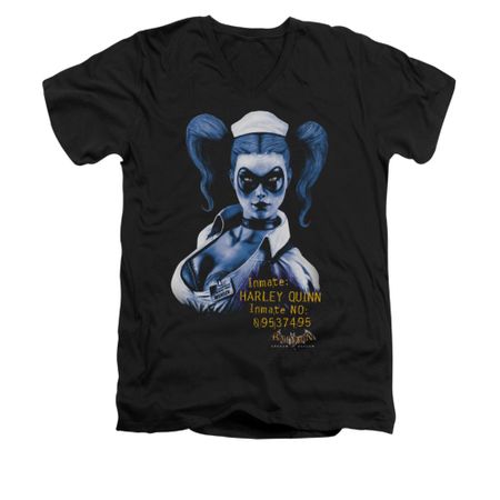 Harley Quinn Shirt Slim Fit V-Neck Inmate Black T-Shirt