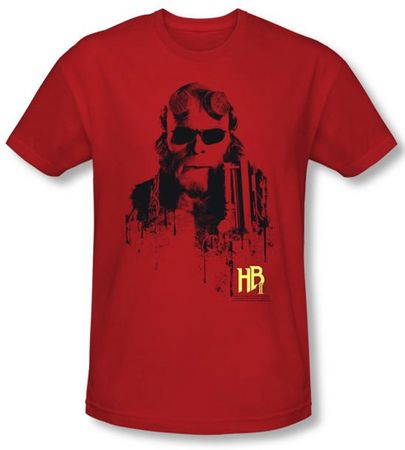 Hellboy II  T-shirt The Golden Army Splatter Gun Red Slim Fit Shirt