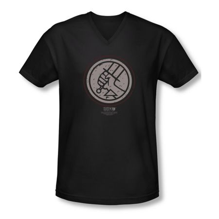 Hellboy II The Golden Army Shirt Slim Fit V Neck Mignola Style Logo Black Tee T-Shirt