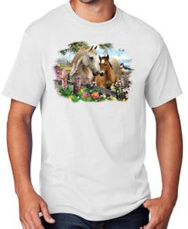 Hollyhock Horses Equine Adult T-shirt - White