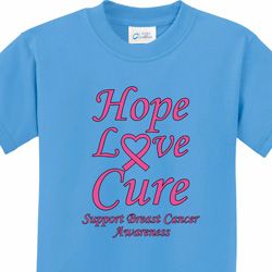 Hope Love Cure Breast Cancer Awareness Kids Shirts