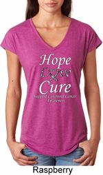 Hope Love Cure Carcinoid Cancer Ladies Tri Blend V-neck