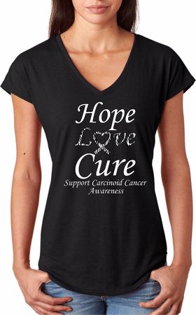 Hope Love Cure Carcinoid Cancer Ladies Tri Blend V-neck