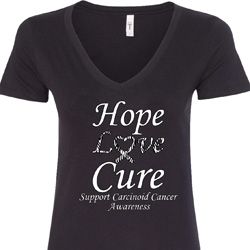 Hope Love Cure Carcinoid Cancer Ladies V-Neck
