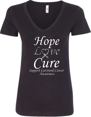Hope Love Cure Carcinoid Cancer Ladies V-Neck