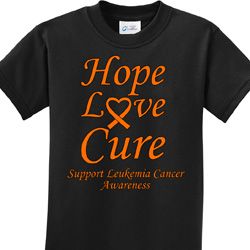 Hope Love Cure Leukemia Cancer Awareness Kids Shirts