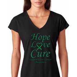 Hope Love Cure Liver Cancer Awareness Ladies Shirts