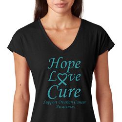 Hope Love Cure Ovarian Cancer Awareness Ladies Shirts